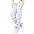 thumbnail image 1 of Girls Elastic Waist Drawstring Cargo Pants, Multi Pocket Casual Uniform Trousers, Loose Straight Leg Solid Color Pants For School Daily Outdoor, 5-16 Years, 1 of 7