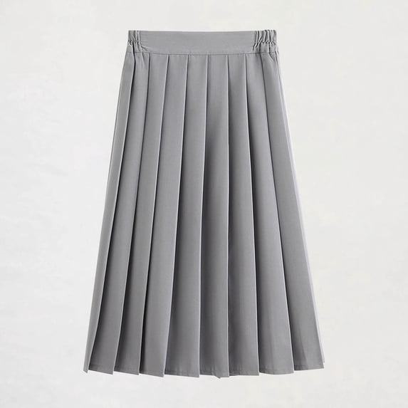 Girls Elastic Waist Pleated Skirt Solid Color Casual Fashion Harajuku Uniform Skirt Mid Length