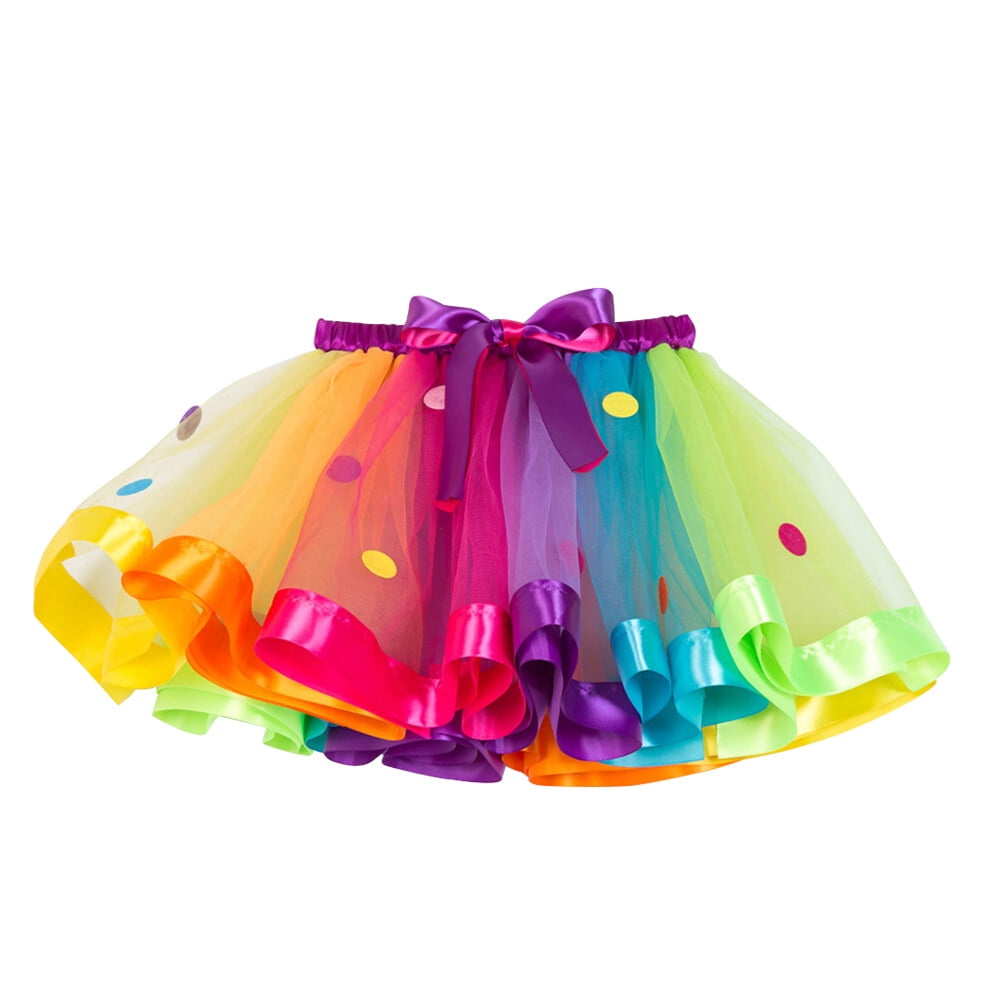 Girls Elastic Waist Rainbow Tutu Skirt with Big Bowknot Party Dress up Tulle Skirt SX RT077 S
