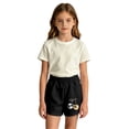 thumbnail image 1 of Girls Elastic Waist Rhinestone Cherry Graphic Shorts Curved Hem Soft Cotton Feel Loose Summer Casual Kids Sports Shorts(Black1,9-10 Years), 1 of 4