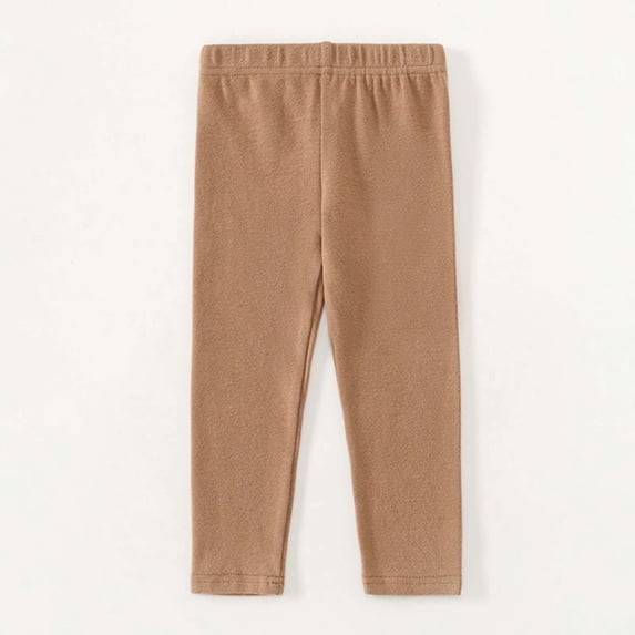 Girls Elastic Waist Sweatpants Warm Pull On Leggings for Baby Toddler Autumn Solid Color Khaki 7-8 Years