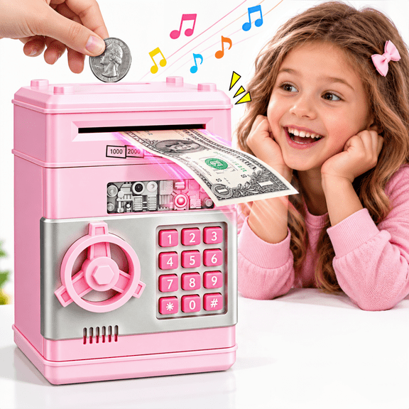 Girls' Electronic ATM Piggy Bank – Fun Birthday Gift for Ages 5-10 ,Safe & Kid-Friendly Savings Bank with Password Protection