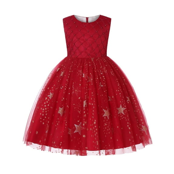 Girls Elegant Dress Toddler Cute Prints Sleeveless Wedding Gown Tulle Mesh Princess Clothes Fashion Holiday Sundress A-Line Formal Wedding Party Dresses