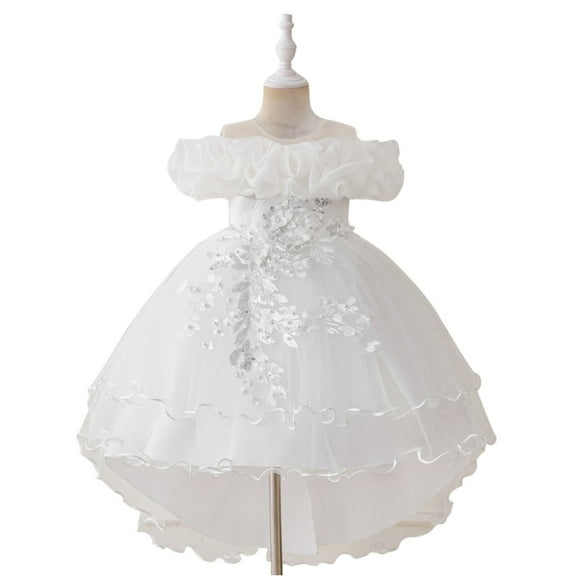 Girls Elegant Flower Girl Dress Puffy Tulle Princess Gown with 3D Floral Appliques Halloween Christmas Costumes