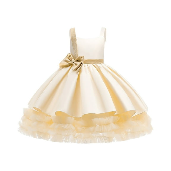 Girls Elegant Formal Dress Sleeveless Princess Party Gown with Bowknot Layered Tulle Ruffle Skirt for Special Occasions