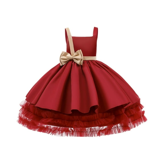 Girls Elegant Formal Dress Sleeveless Princess Party Gown with Bowknot Layered Tulle Ruffle Skirt for Special Occasions