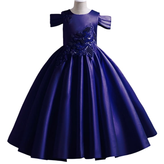 Girls Elegant Formal Gown with Floral Applique Floor Length Princess Dress for Weddings Parties Pageants