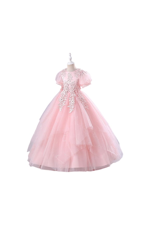 Girls Elegant Lace Embroidery Princess Dress Formal Gown for Wedding Birthday Party and Special Occasions Floor Length Ball Gown