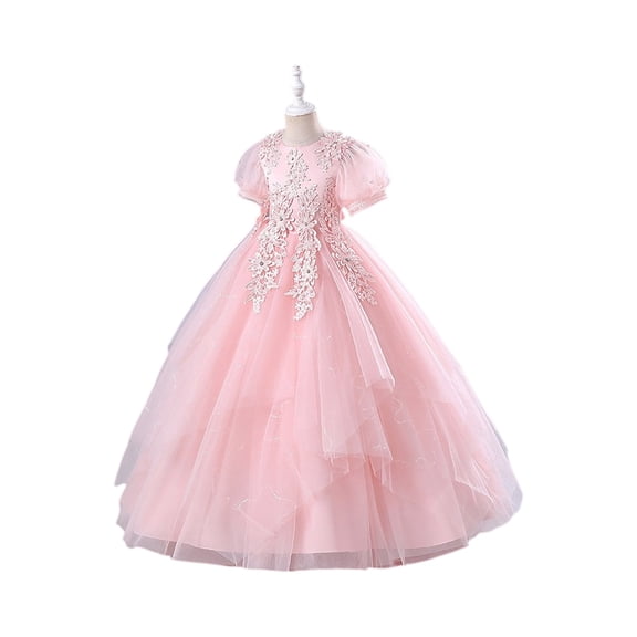 Girls Elegant Lace Embroidery Princess Dress Formal Gown for Wedding Birthday Party and Special Occasions Floor Length Ball Gown