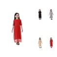 thumbnail image 1 of Girls Elegant Maxi Dress, Ethnic Style Round Neck Short Sleeve Floor Length Holiday Dress with Pockets (5-14 Years), 1 of 7