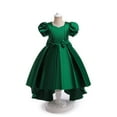 thumbnail image 1 of Girls Elegant Princess High Low Dress with Puff Sleeves Satin Formal Gown, 1 of 5