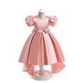 thumbnail image 1 of Girls Elegant Princess High Low Dress with Puff Sleeves Satin Formal Gown, 1 of 5