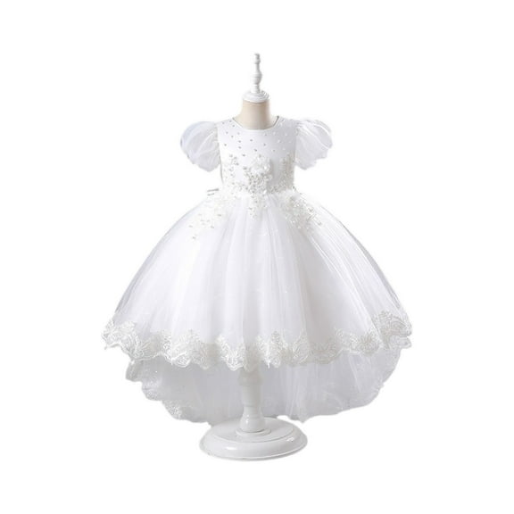 Girls Elegant Princess Party Dress Embroidered Lace Tulle Gown for Birthday Wedding Formal Wear