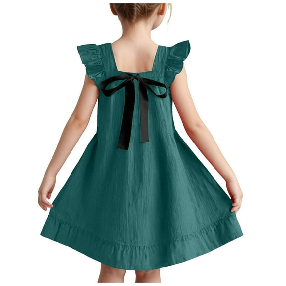 Girls Elegant Ruffle Short Sleeve Back Tie Dresses 6-13 Years Old Girls Ruffle Trim Dress Tie Back Girl Dress One Year Old Birthday Outfit