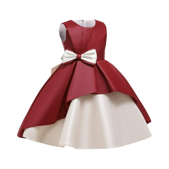 Girls Elegant Sleeveless High Low Flower Girl Dress with Bowknot Satin Formal Party Gown for Wedding Birthday Pageant Events