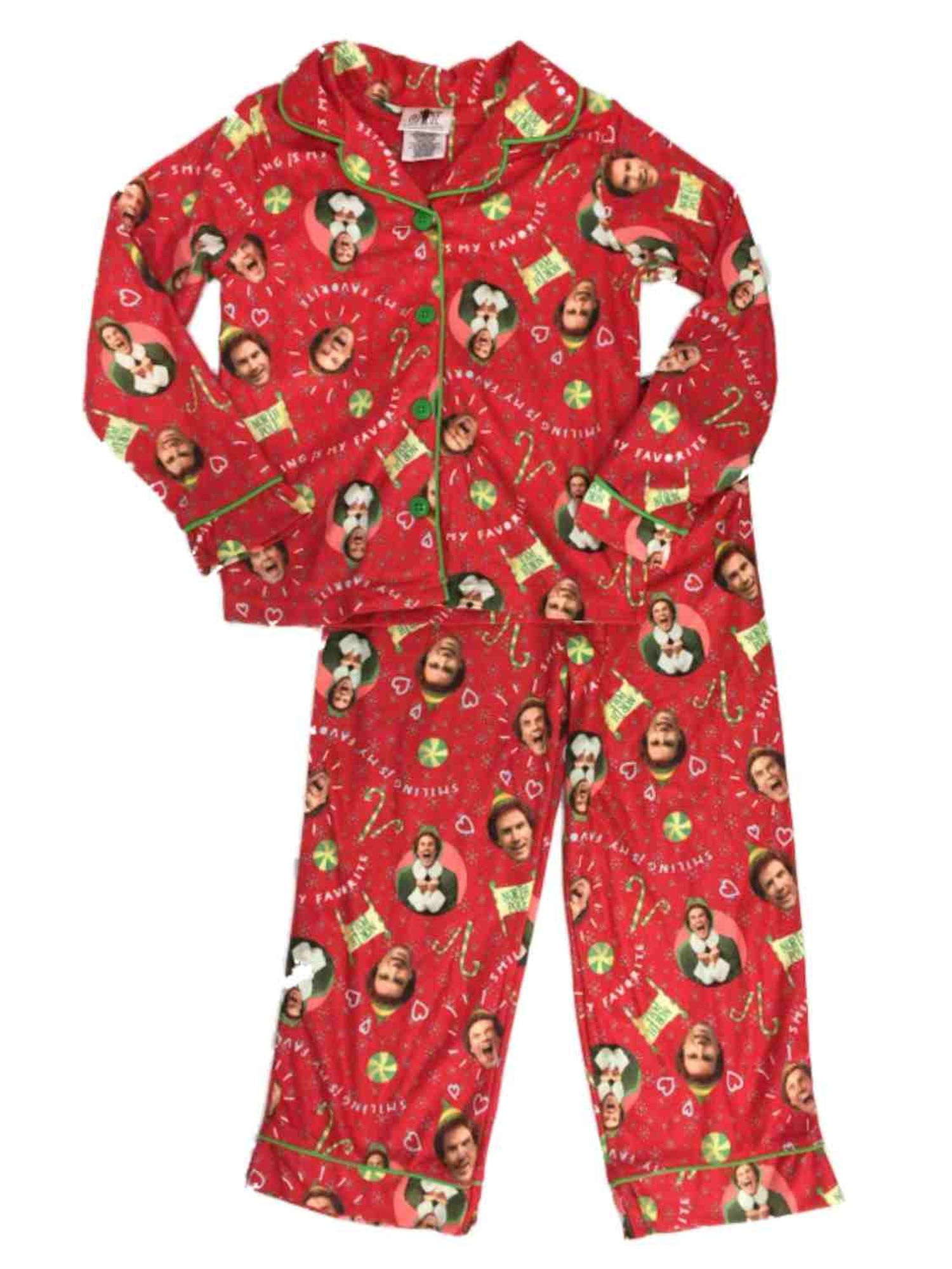 Girls Elf Smiling Is My Favorite Red Button Up Christmas Pajamas Sleep Set S