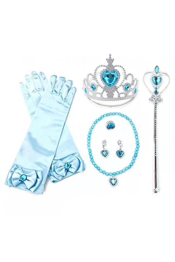 Girls Elsa Anna Accessories Set Party Princess 4 Piece Set Snow Queen Snowflake Magic Wand Tiara Crown Gloves Wig Braid