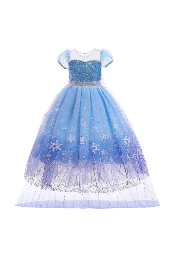 Girls Elsa Costume Dress Halloween Queen Birthday Tail Ball Costume