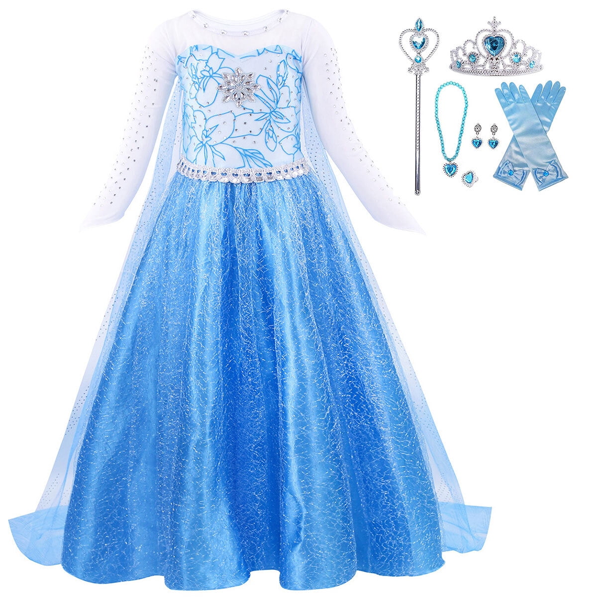 Girls Elsa Costume Princess Dress Birthday Christmas Halloween Party