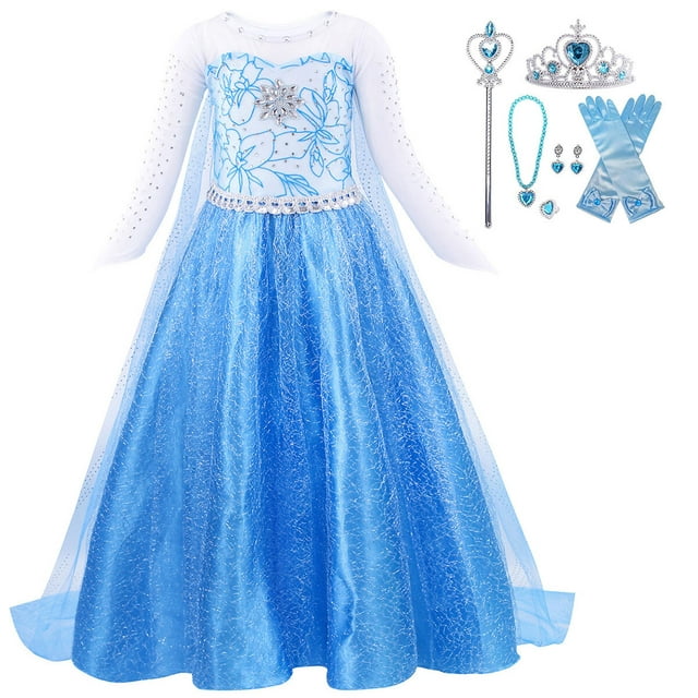 Girls Elsa Costume Princess Dress Birthday Christmas Halloween Party Dress up