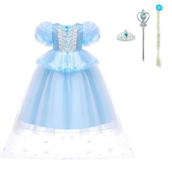 Girls Snow Queen Costume Princess Dress with Accessories Halloween Cosplay Birthday Party, Size 4-5Y