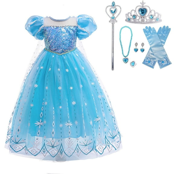 Girls Elsa Fancy Dress Halloween Cosplay Party Christmas Birthday Costume w/Accessories