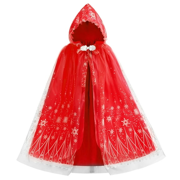 Girls Elsa Hooded Princess Cape Kids Play Snow Cape Queen Hooded Cloak 2-10Years