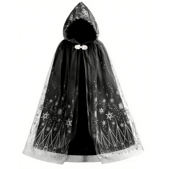 Girls Elsa Hooded Princess Cape Kids Play Snow Cape Queen Hooded Cloak 2-10Years