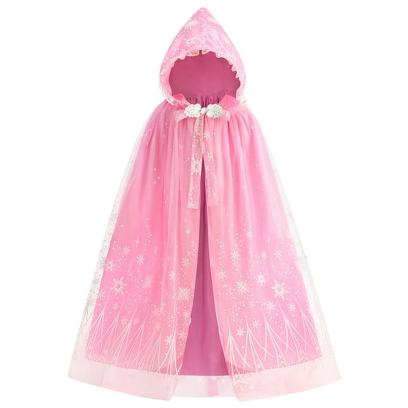 Girls Elsa Hooded Princess Cape Kids Play Snow Cape Queen Hooded Cloak 2-10Years