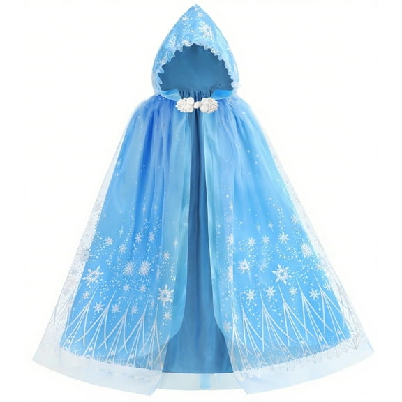 Girls Elsa Hooded Princess Cape Kids Play Snow Cape Queen Hooded Cloak 2-10Years