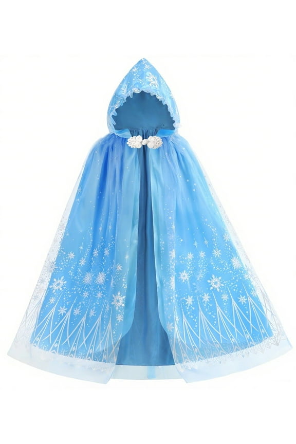 Girls Elsa Hooded Princess Cape Kids Play Snow Cape Queen Hooded Cloak 2-10Years
