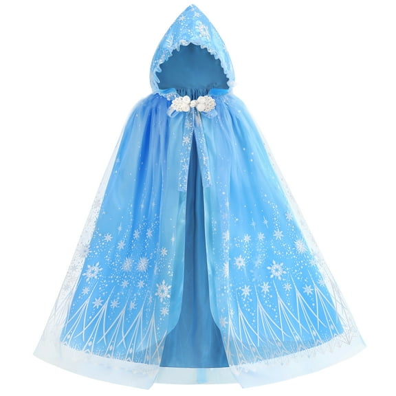 Girls Elsa Princess Cape Kids Hooded Snow Cloak Dress up Cape