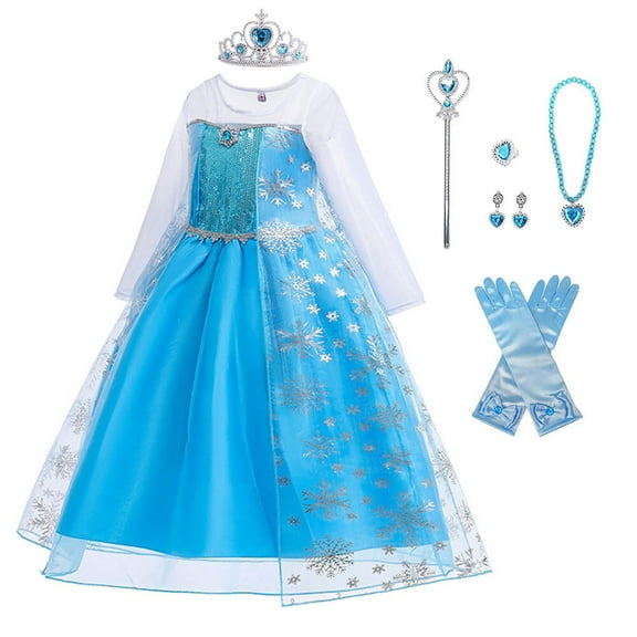 Girls Elsa Princess Costume Cosplay Dress Halloween Party Gown