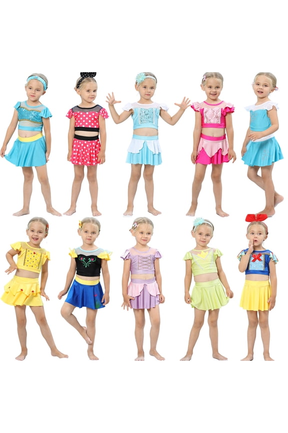 Girls Elsa Princess Swimsuit Bathing Suits Girl Ruffled Tankini Bikini Two Piece Swimwear Beachwear