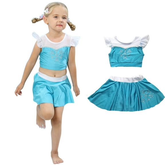 Girls Elsa Princess Swimsuit Bathing Suits Girl Ruffled Tankini Bikini Two Piece Swimwear Beachwear