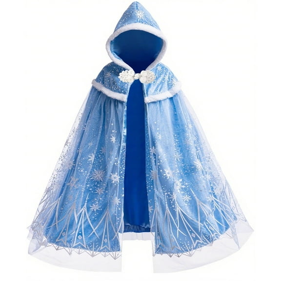 Girls Elsa Princess Velvet Cape Kids Hooded Play Cloak Girls Warm Snow Cape 2-10Years