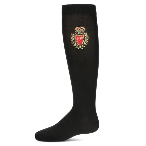 MeMoi Embroidered Crest Cotton Knee High Socks - Girls - Female, 12, Black