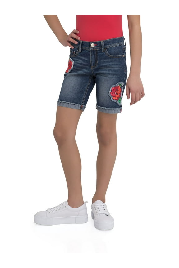 Girls' Embroidered Frayed Cuff Bermuda Short