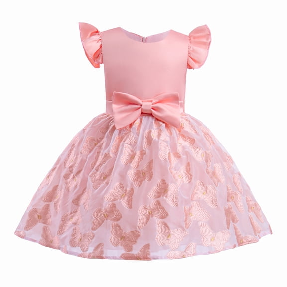 Girls Embroidery Butterfly Dress Birthday Princess Party Wedding Dress, 3-9Y
