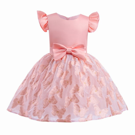 Girls Embroidery Butterfly Dress Birthday Princess Party Wedding Dress, 3-9Y