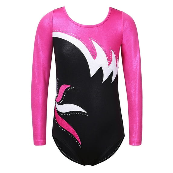 Girls Embroidery Gymnastics Leotard Long Sleeve Black Ballet Dance Clothes