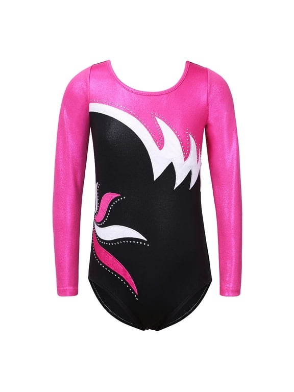 Girls Embroidery Gymnastics Leotard Long Sleeve Black Ballet Dance Clothes