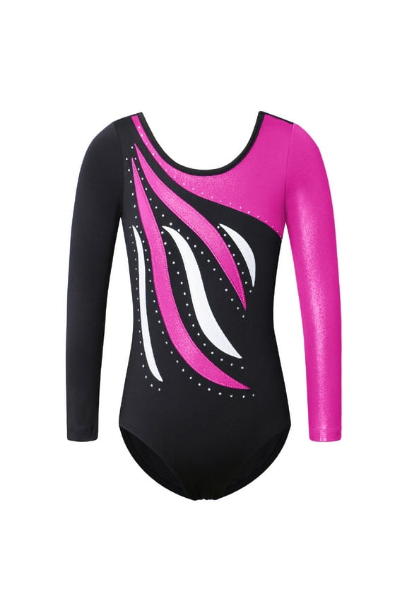Girls Embroidery Gymnastics Leotard Long Sleeve Pink Ballet Dancewear