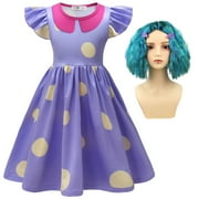 SUEE Girls Emotion Envy Costume with Wig Halloween Purple Cosplay Dress Outfits, Size for 4-5Y