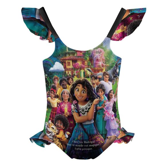 Girls En-cant One Piece Swimsuit Kids Cute Ruffle Bathing Suit Cartoon Swimwear