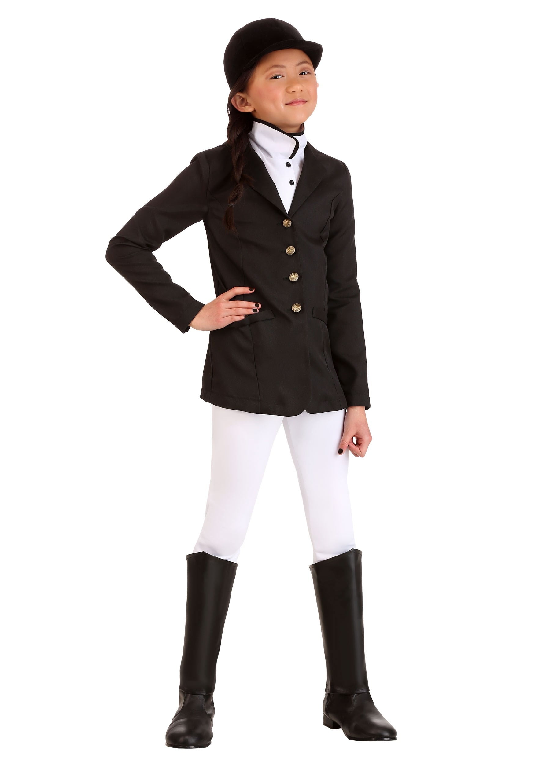 Small Black and White Velvet Equestrian Costume for Girls