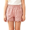 thumbnail image 1 of Girls Eyelet Lace Shorts Elastic Waist Scallop Hem Lightweight Casual Shorts for Summer Beach Vacation Daily Wear & Family Gathering Outfits Pink 110, 1 of 5