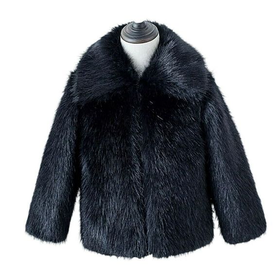 Girls Fa𝐮x F𝐮r Coat Open Front Cardigan Furry Coats Lapel Long Sleeve Shaggy Jacket Winter Warm Fuzzy Outerwear