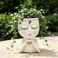 thumbnail image 1 of Girls Face Planter Pot with Heart Hands Indoor Resin Head Planter, White | Cute Home Decor Succulent Container has Drainage Hole Cactus Herbs Shelf Office Gardening, Teacher Gifts, 1 of 7