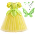 thumbnail image 1 of Girls Fairy Tinker Bell Costume w/Accessories Halloween Birthday Princess Dress up for 5Y, 1 of 8